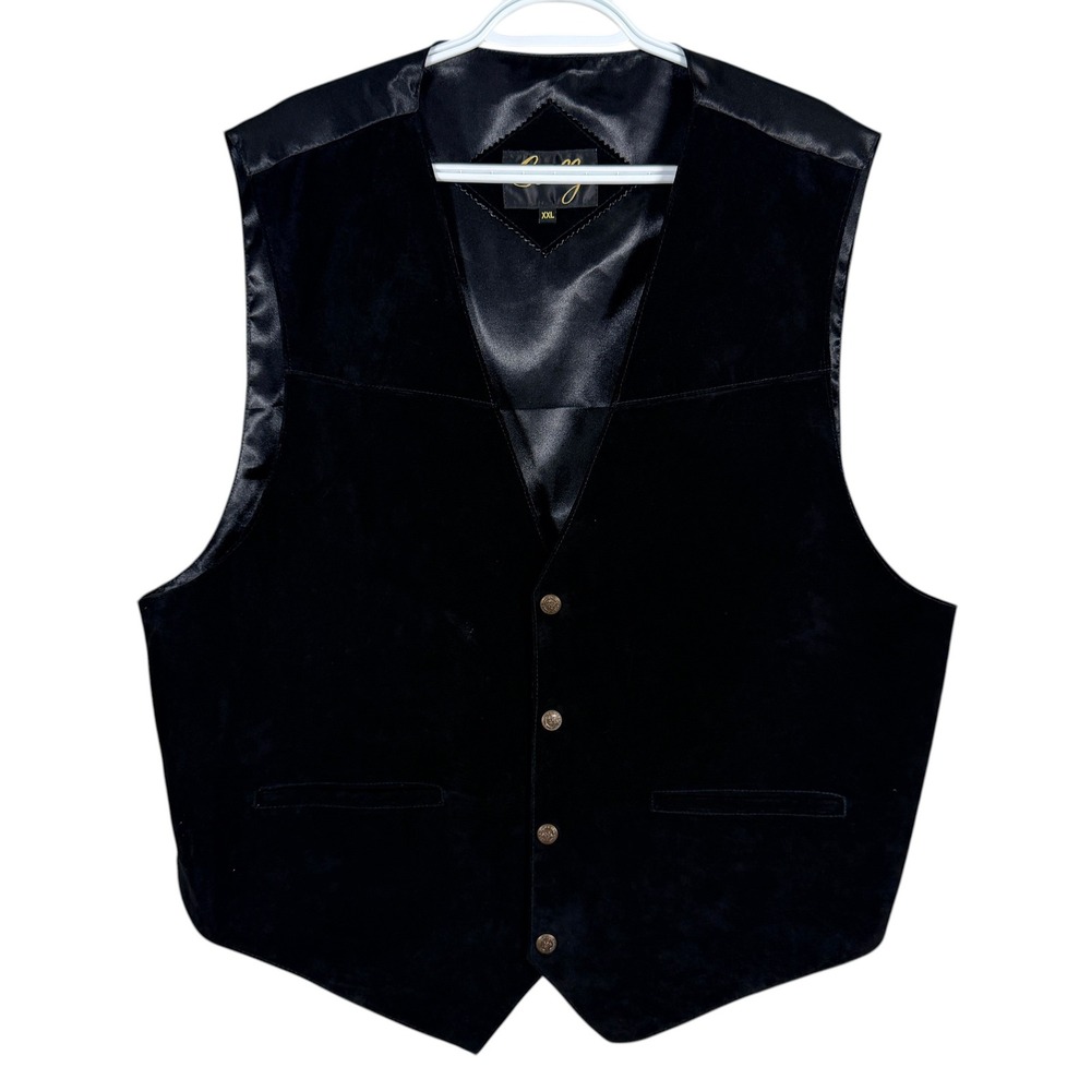 Scully Suede Leather Vest Mens XXL Black Western Cinch Back Embossed Buttons